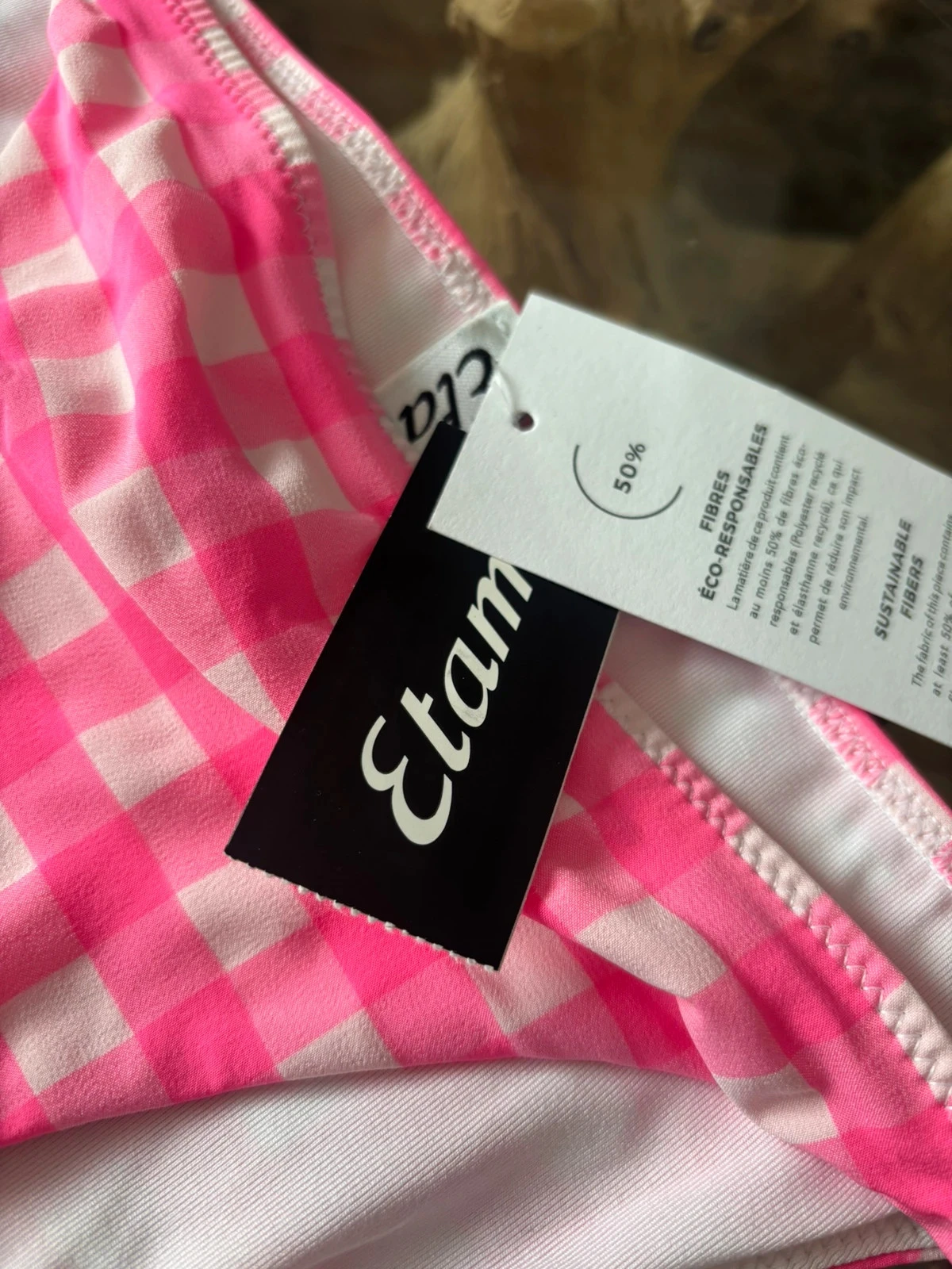 Checkered two-piece swimsuit, pink and white, Etam, size 38 – photo 4